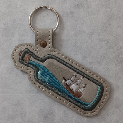 Ship in a Bottle Embroidered Vinyl Key Ring