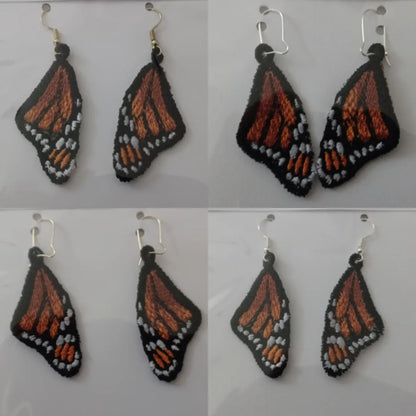 Monarch Wing Free-Standing Lace Embroidered Earrings
