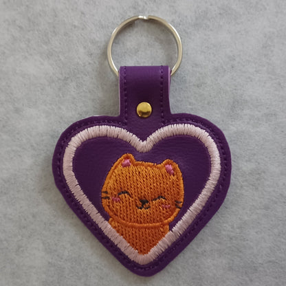 Cat Heart Embroidered Vinyl Key Ring