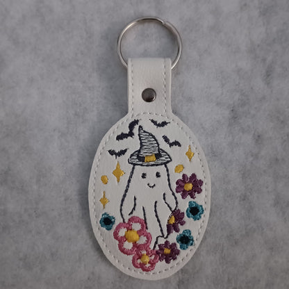 Floral Witch Ghost Embroidered Vinyl Key Ring