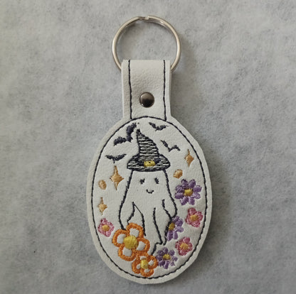 Floral Witch Ghost Embroidered Vinyl Key Ring