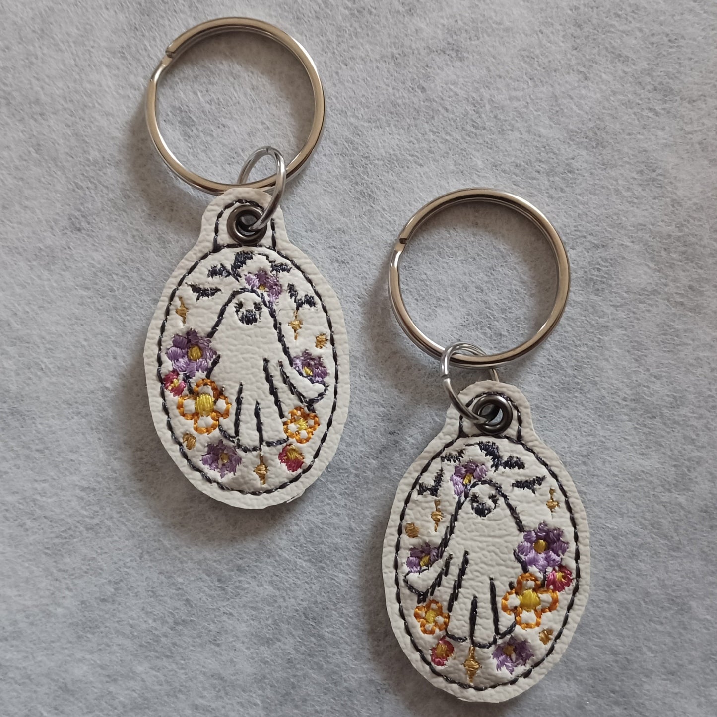 Floral Ghost Embroidered Vinyl Mini Key Ring