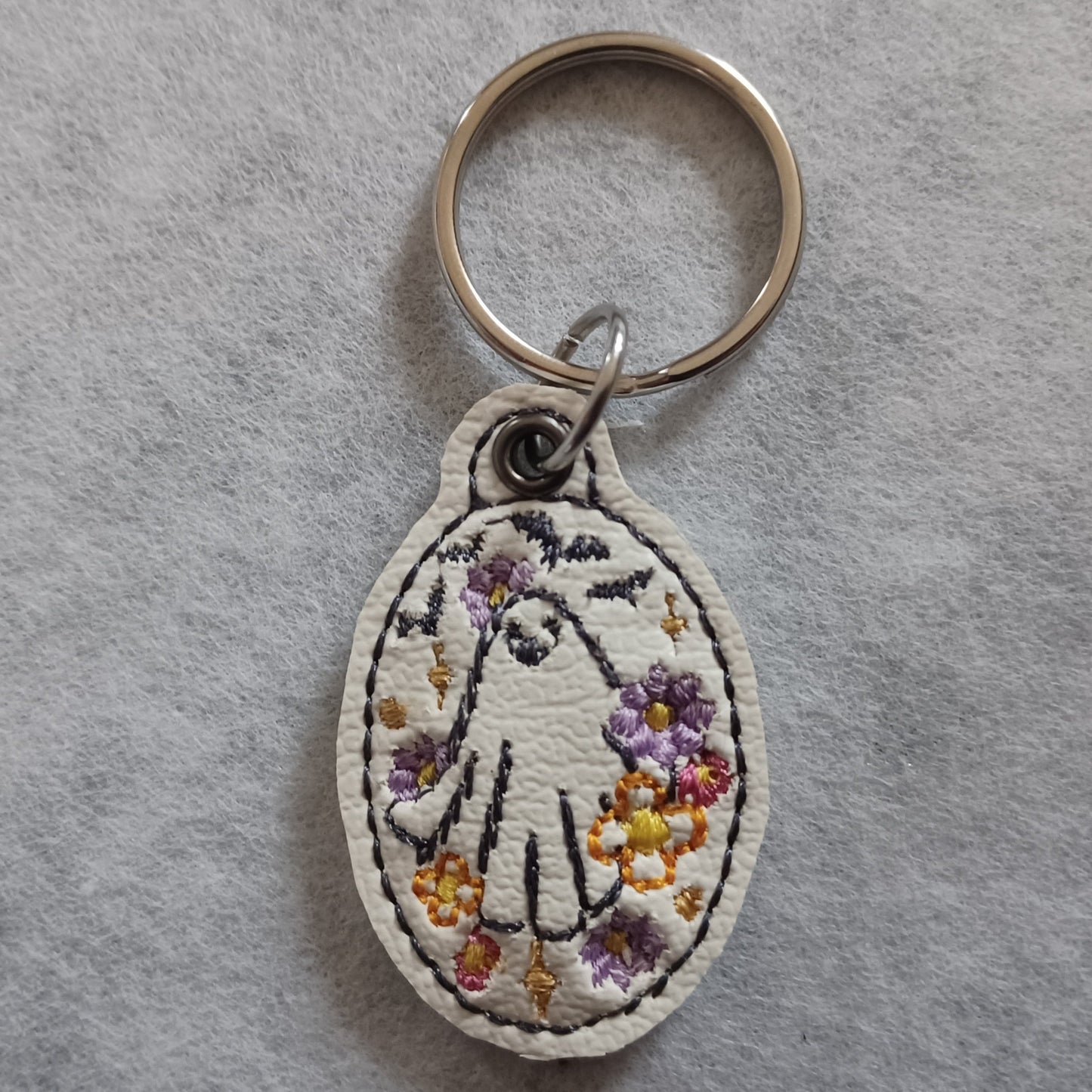 Floral Ghost Embroidered Vinyl Mini Key Ring