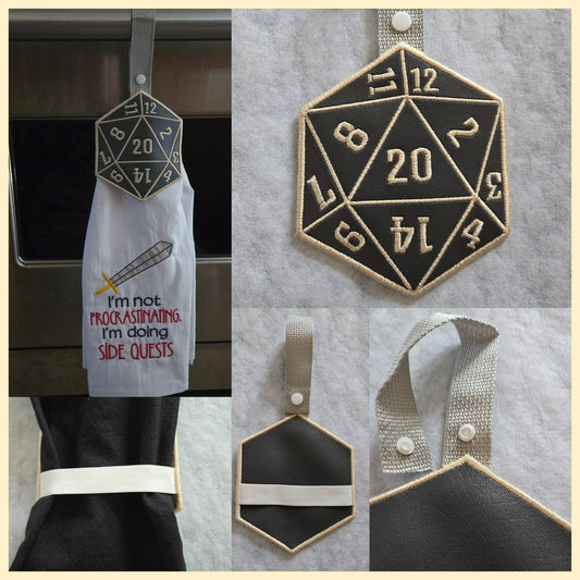 D20 Embroidered Towel Holder