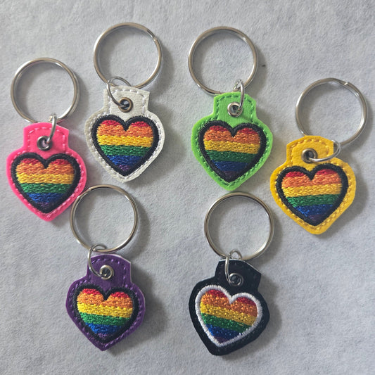 Rainbow Heart Embroidered Vinyl Mini Key Ring