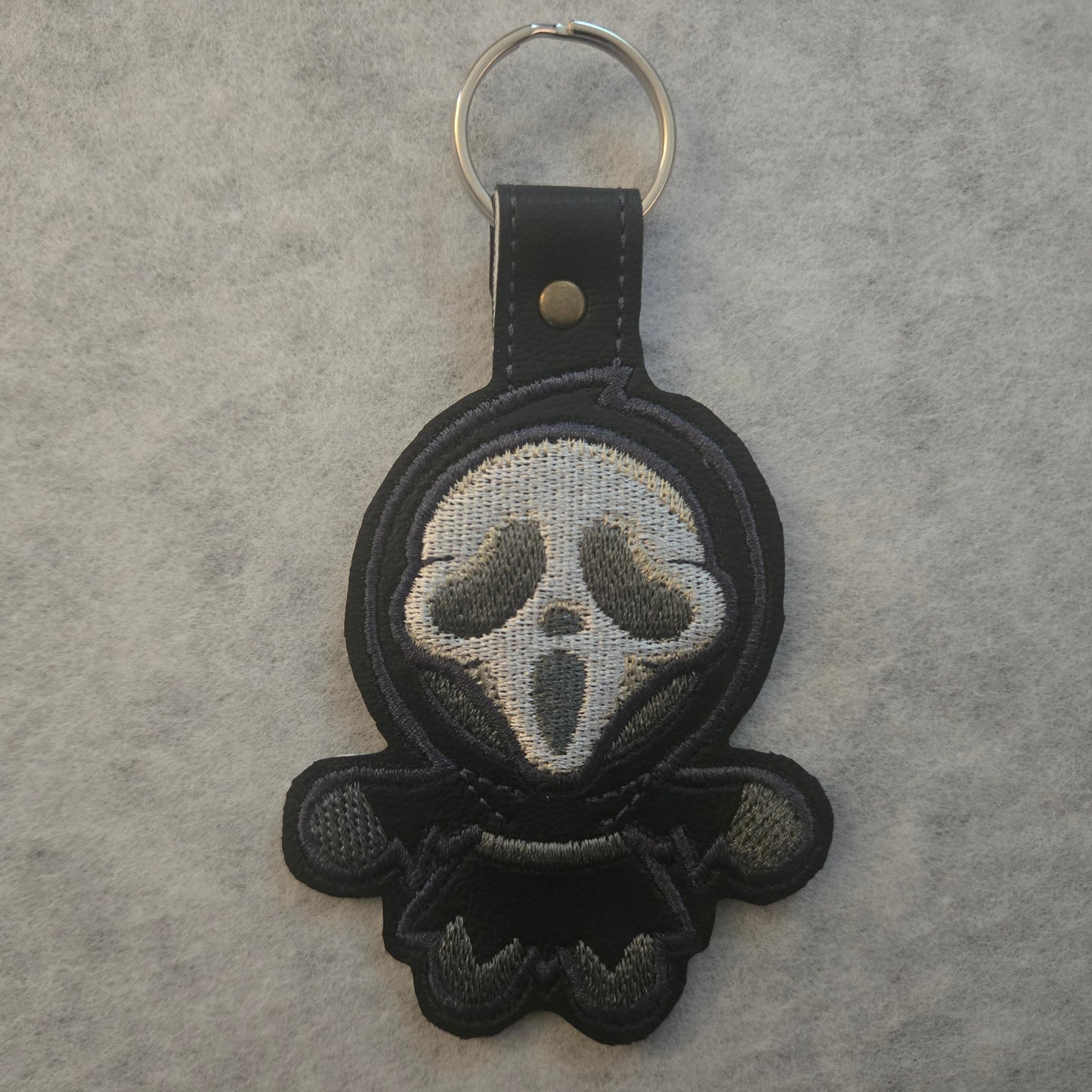 Chibi Ghost Mask Embroidered Vinyl Key Ring