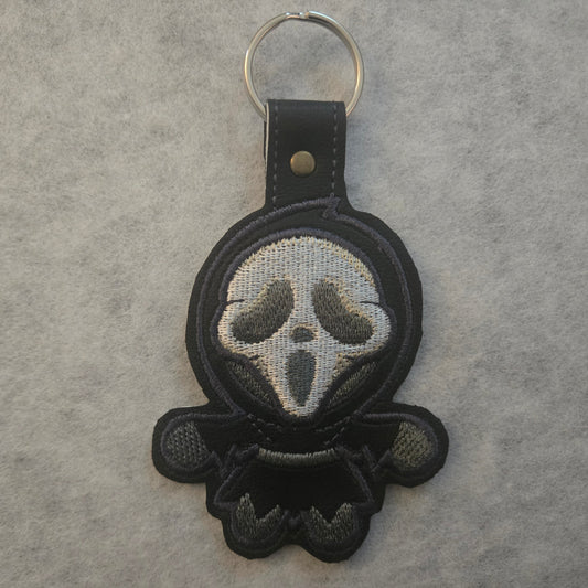 Chibi Ghost Mask Embroidered Vinyl Key Ring