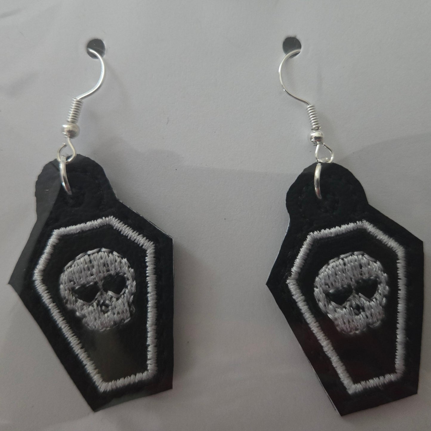 Skull Coffin Embroidered Earrings