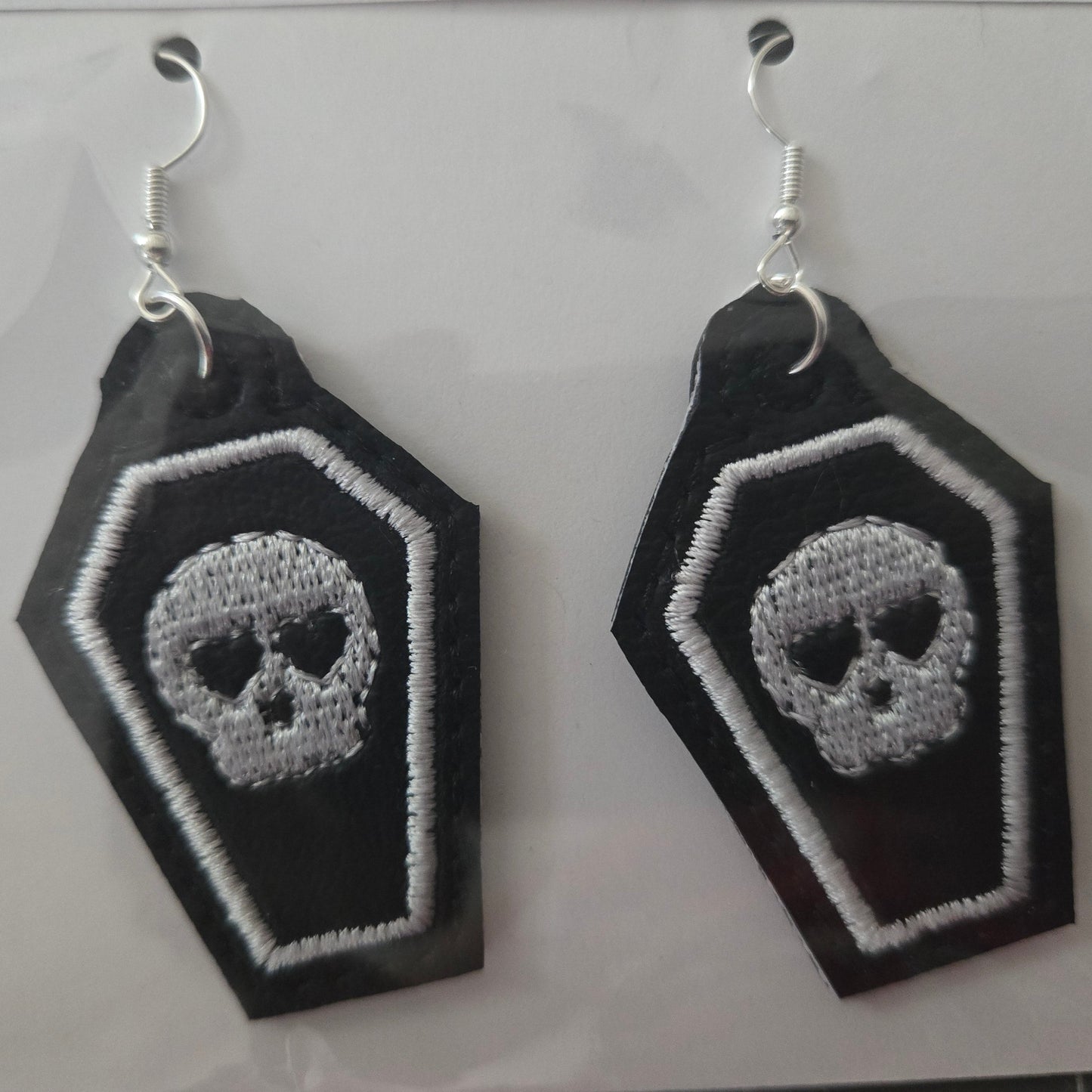 Skull Coffin Embroidered Earrings