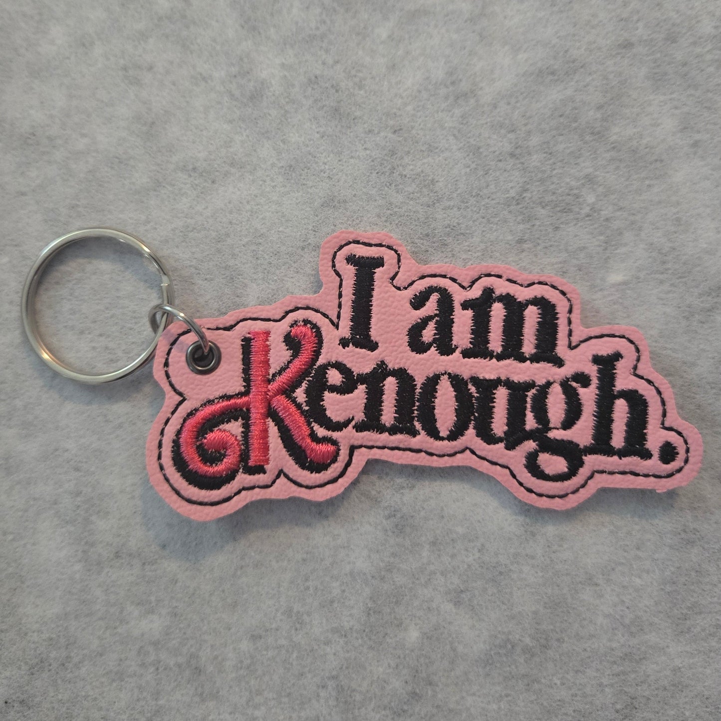 Pink "I Am Enough" Embroidered Vinyl Key Ring