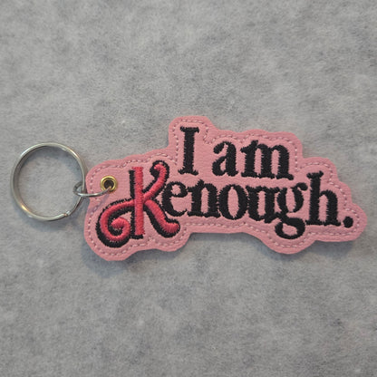 Pink "I Am Enough" Embroidered Vinyl Key Ring