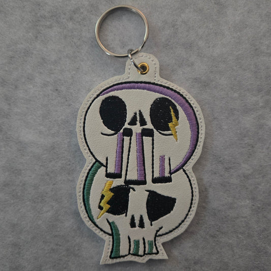 Skull Stack Embroidered Vinyl Key Tag