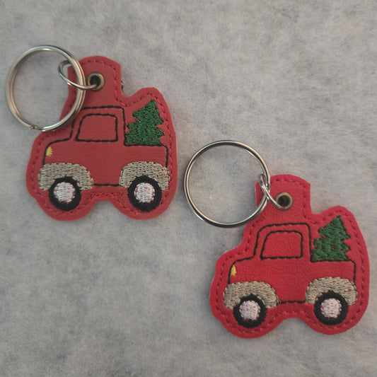 Christmas Truck Embroidered Vinyl Mini Key Ring