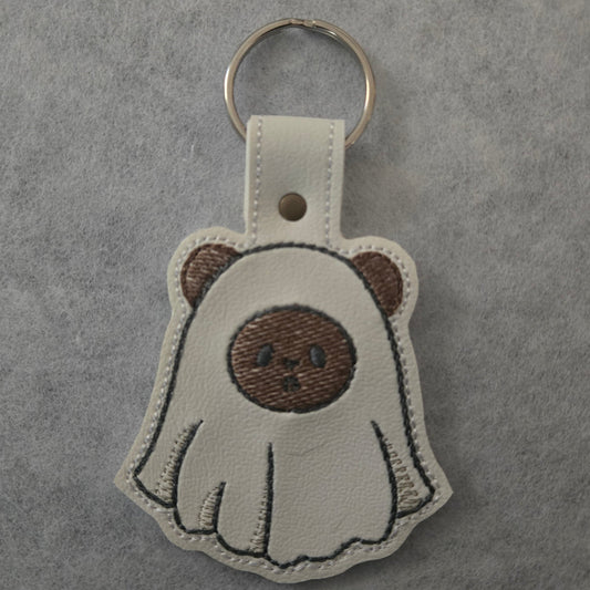 Ghost Bear Embroidered Vinyl Key Ring