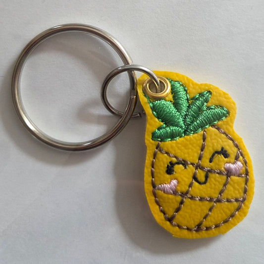 Happy Pineapple Embroidered Key Ring