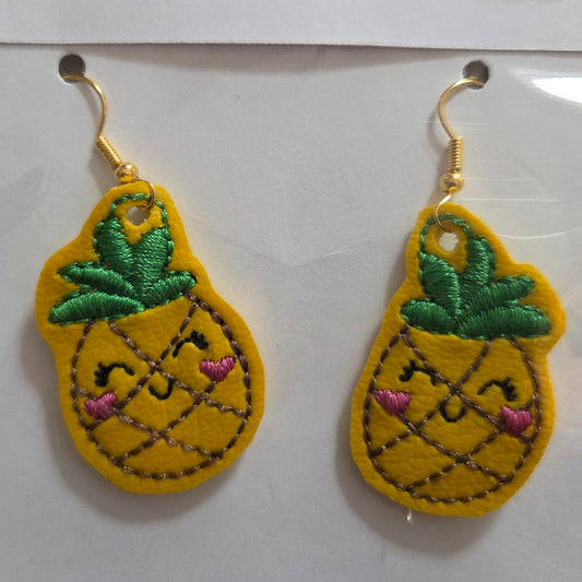 Happy Pineapple Embroidered Earrings