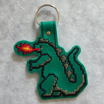 8-bit Large Green Monster Embroidered Vinyl Key Ring
