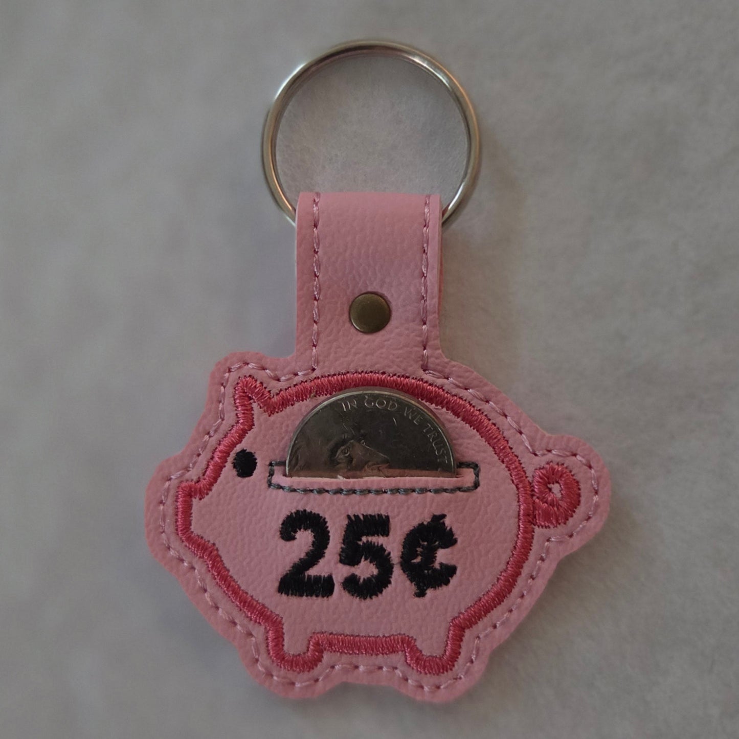 Piggy Bank Quarter Keeper Embroidered Vinyl Key Ring