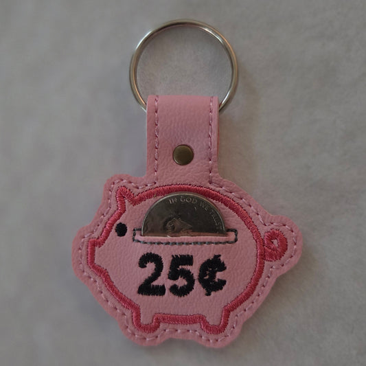 Piggy Bank Quarter Keeper Embroidered Vinyl Key Ring