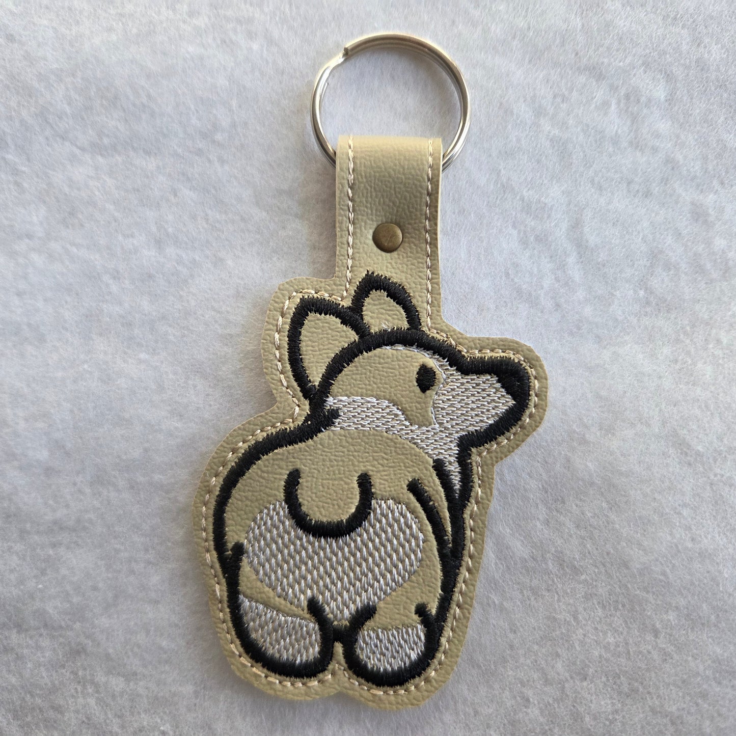 Corgi Floof Embroidered Vinyl Key Ring