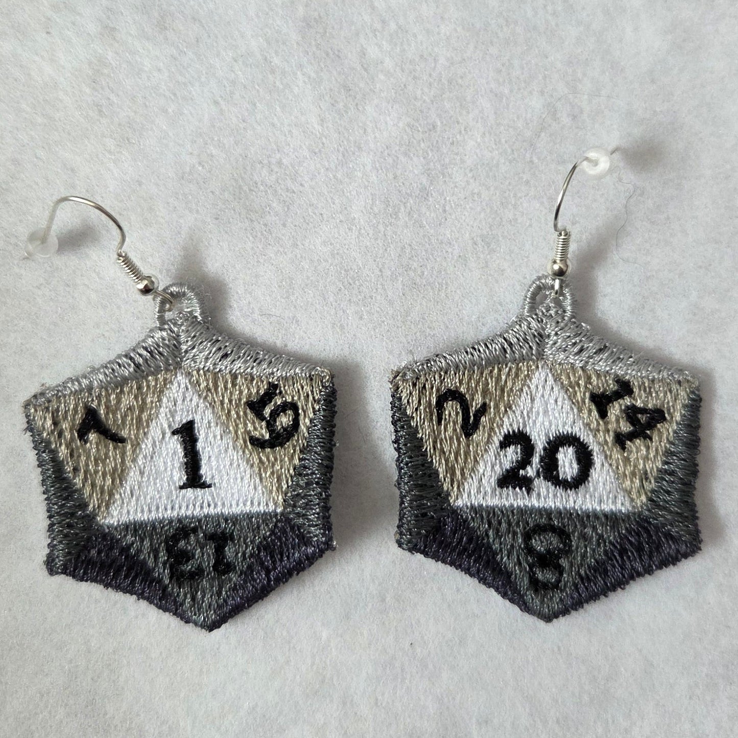 D20 Free-Standing Lace Embroidered Earrings