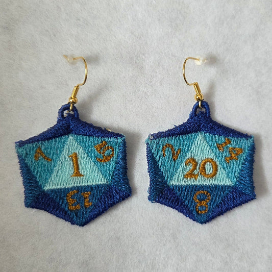 D20 Free-Standing Lace Embroidered Earrings