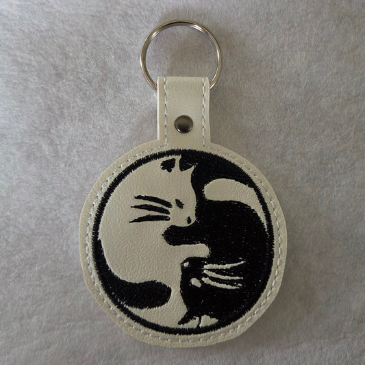 Cat Yin Yang Embroidered Vinyl Key Ring