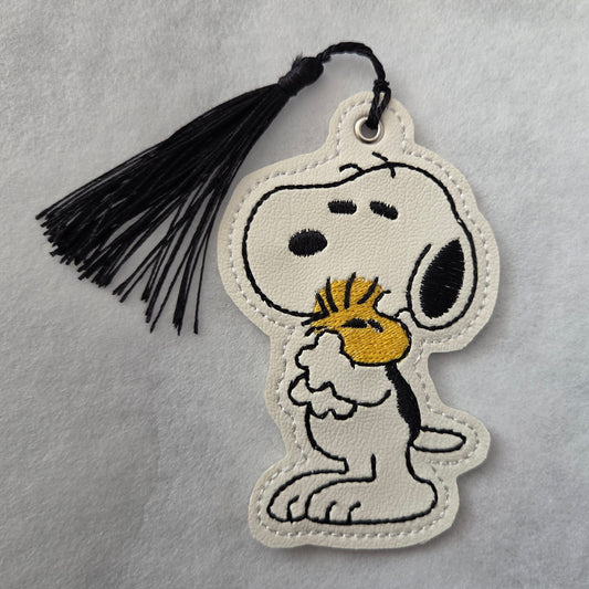 CB Dog & Bird Hug Embroidered Vinyl Bookmark