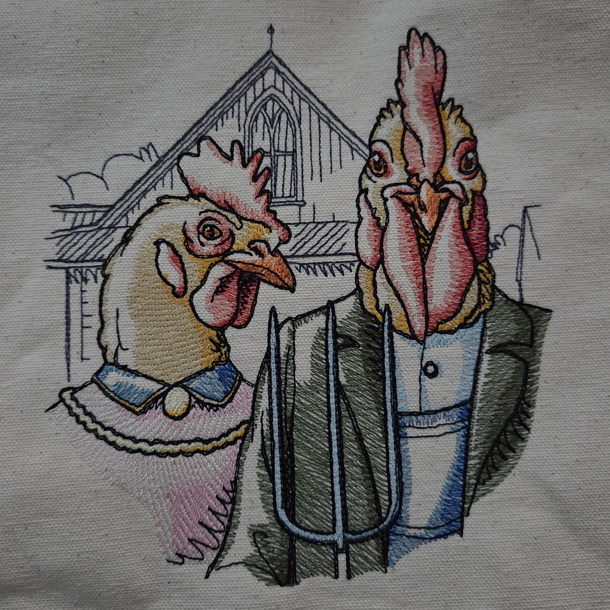 American Gothic Chickens (Embroidered CYO)