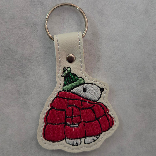 CB Dog Winter Coat & Hat Embroidered Vinyl Key Ring