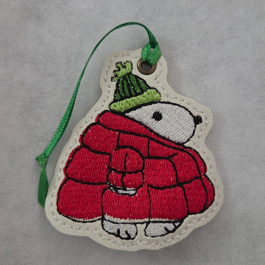 CB Dog Winter Coat & Hat Embroidered Vinyl Ornament