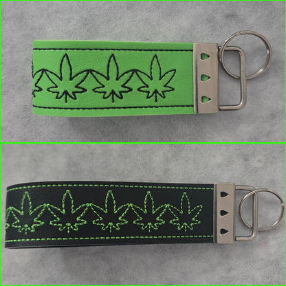 Leaves Embroidered Vinyl Key Fob