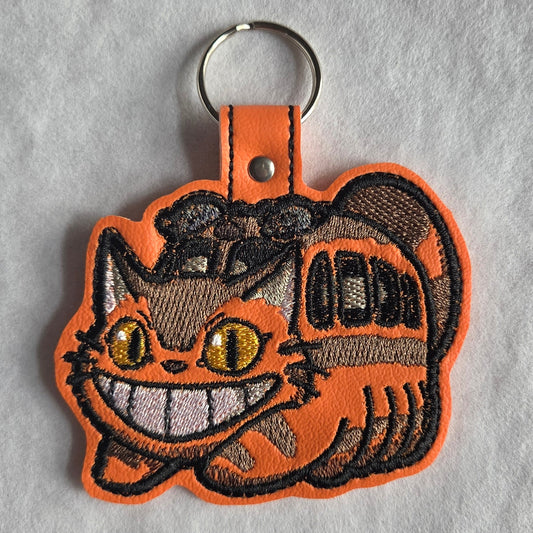 Large Cartoon Bus Embroidered Vinyl Key Ring