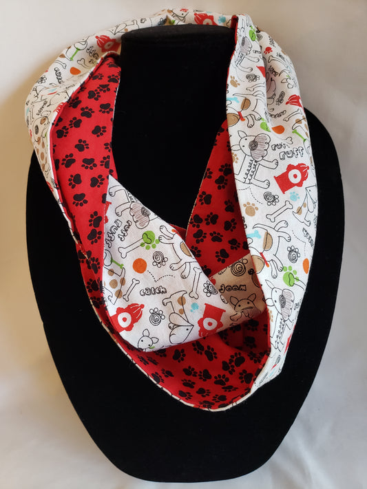 Cotton Reversible Infinity Skinny Scarf in Doggy Doodles