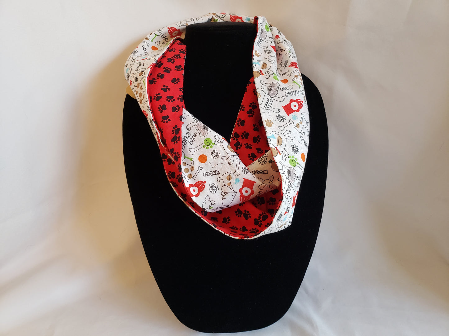 Cotton Reversible Infinity Skinny Scarf in Doggy Doodles