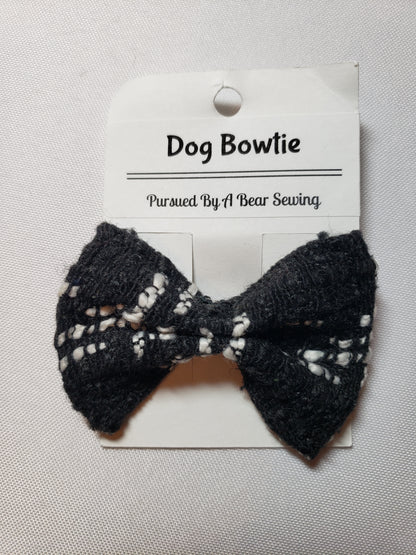 Black with White Textured Plaid Over-the-Collar Pet Bow / Bowtie (Old Style)