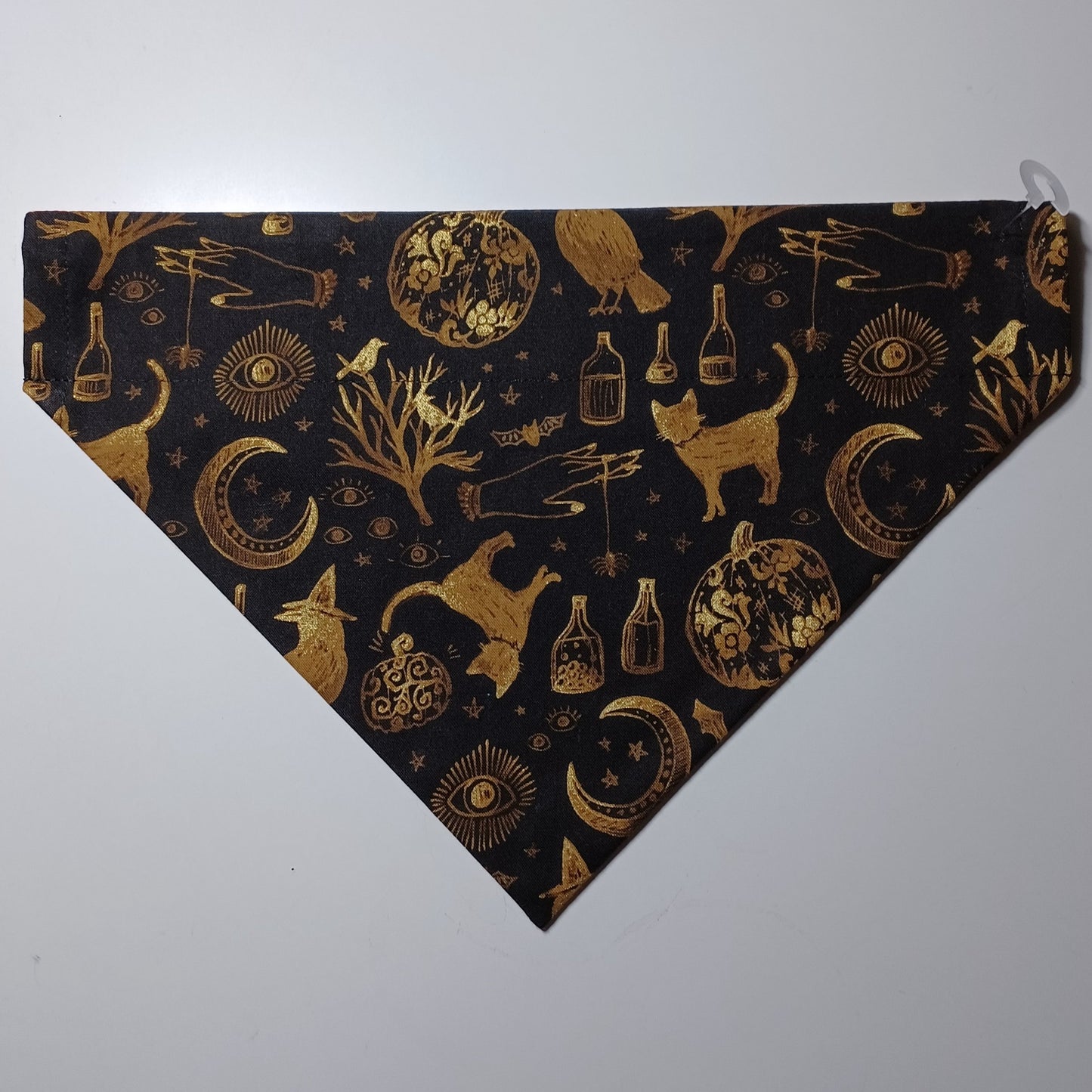 Witchy Halloween Gold on Black Over-the-Collar Pet Bandana