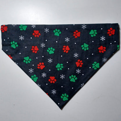 Christmas Glitter Plaid / Pawprints Over-the-Collar Pet Bandana