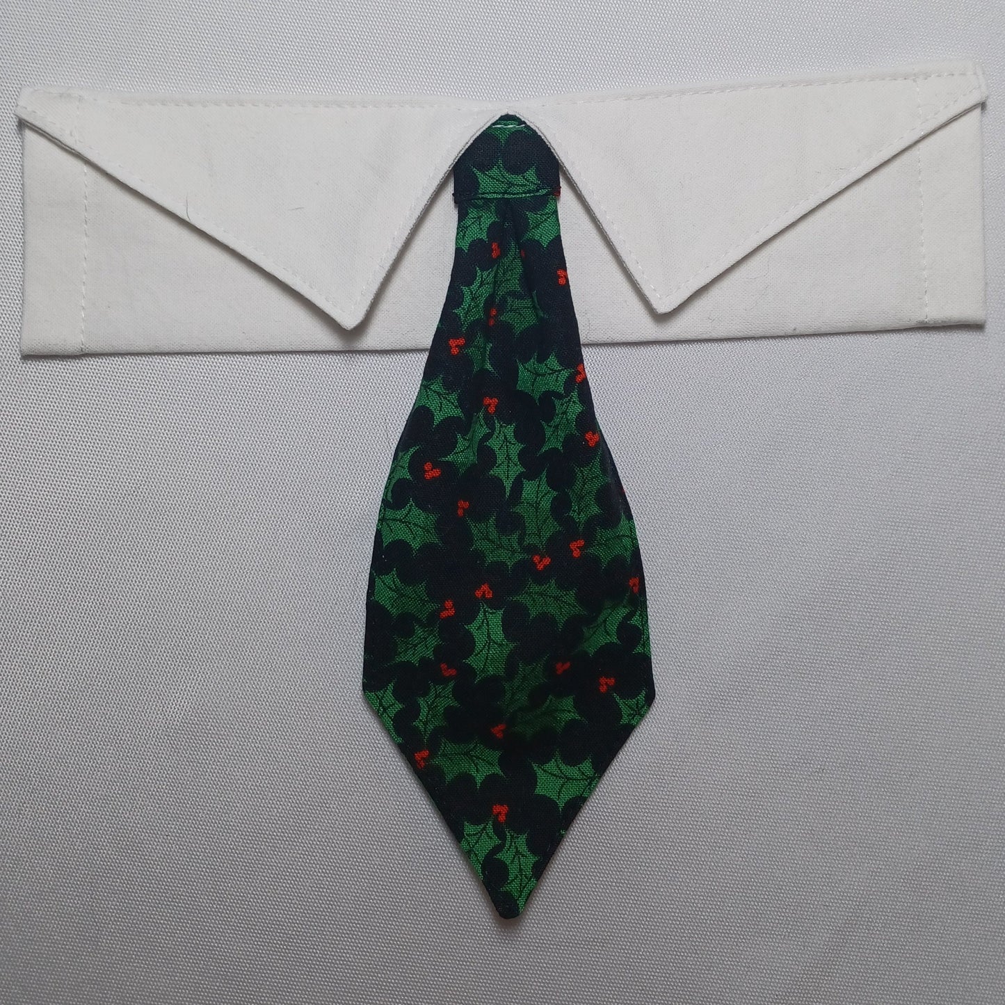 Christmas Holly on Black Over-the-Collar Pet Necktie & Shirt Collar