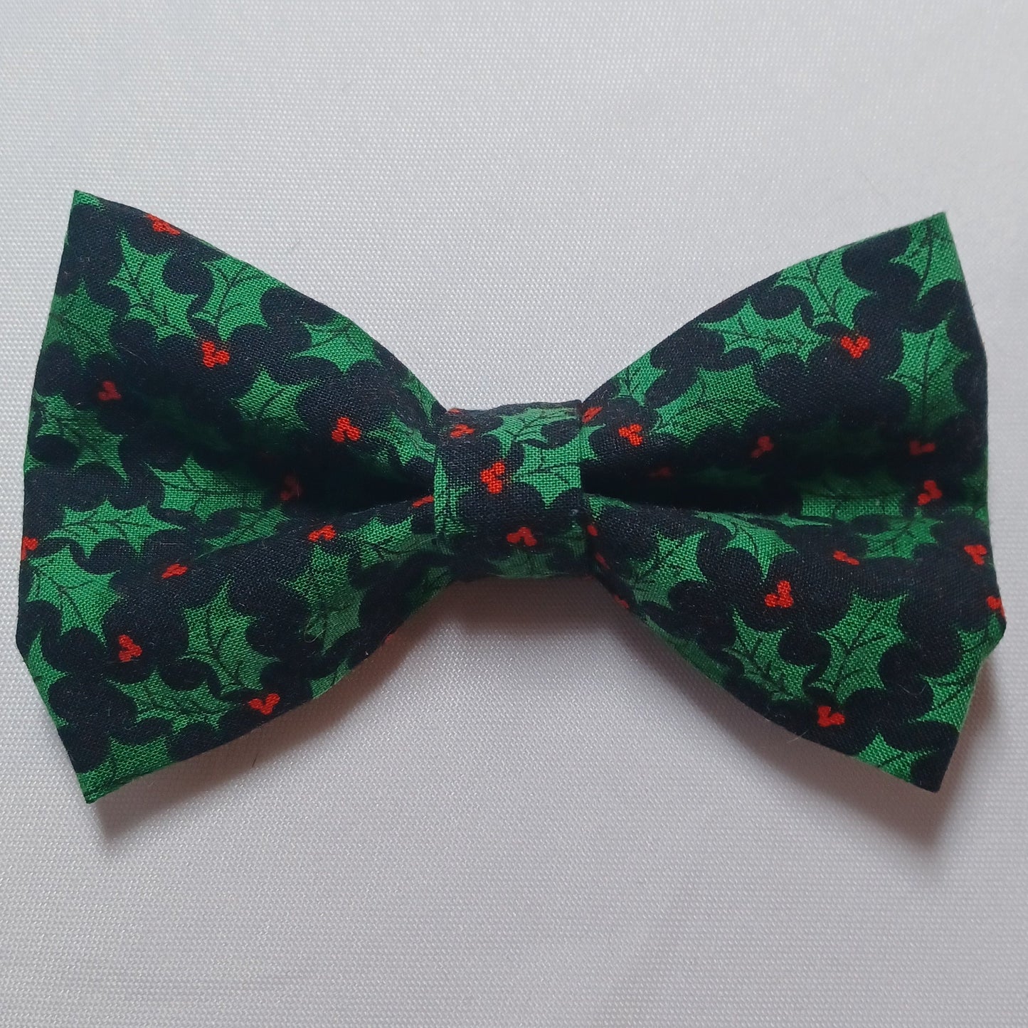 Christmas Holly on Black Over-the-Collar Pet Bow / Bowtie