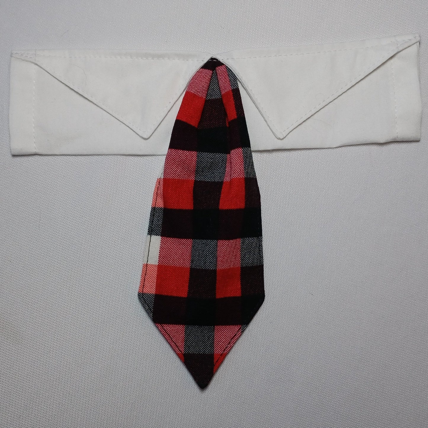 Black, Red, & White Plaid Over-the-Collar Pet Necktie & Shirt Collar