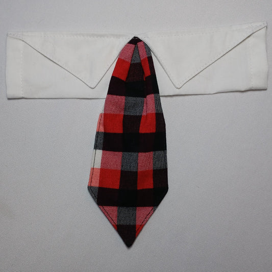 Black, Red, & White Plaid Over-the-Collar Pet Necktie & Shirt Collar