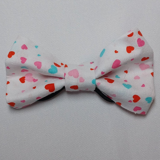 Mini Hearts on White Over-the-Collar Pet Bow / Bowtie
