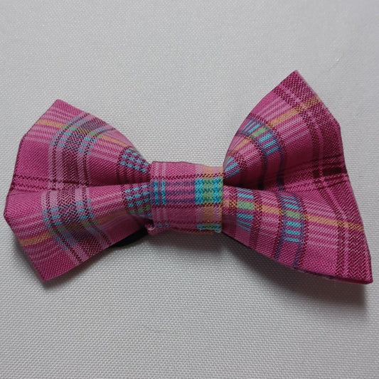 Pink with Blue Plaid Over-the-Collar Pet Bow / Bowtie