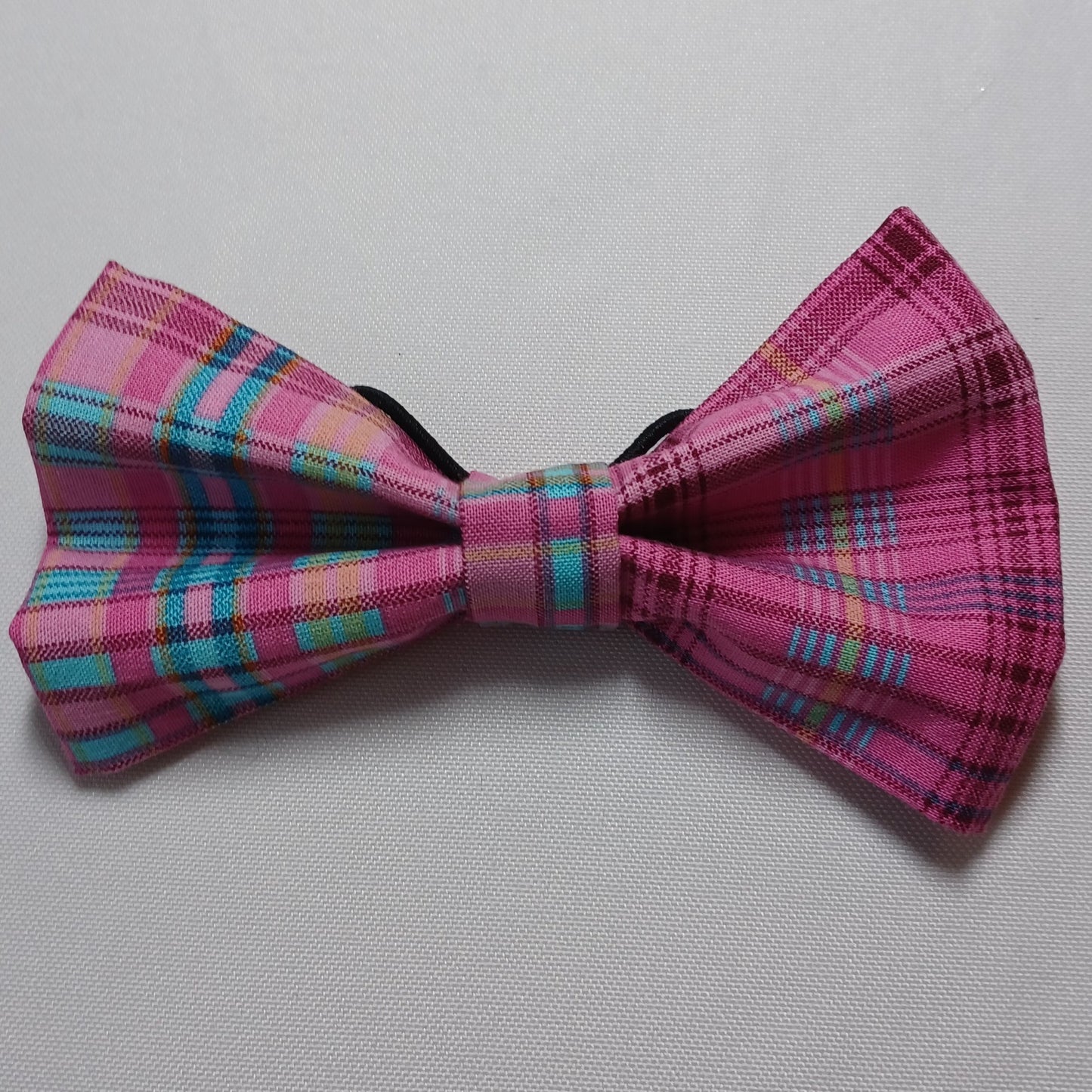 Pink with Blue Plaid Over-the-Collar Pet Bow / Bowtie