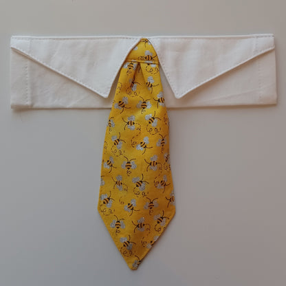 Bees on Yellow Over-the-Collar Pet Necktie & Shirt Collar