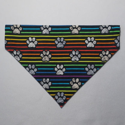 Paws on Black & Rainbow Stripes Over-the-Collar Pet Bandana