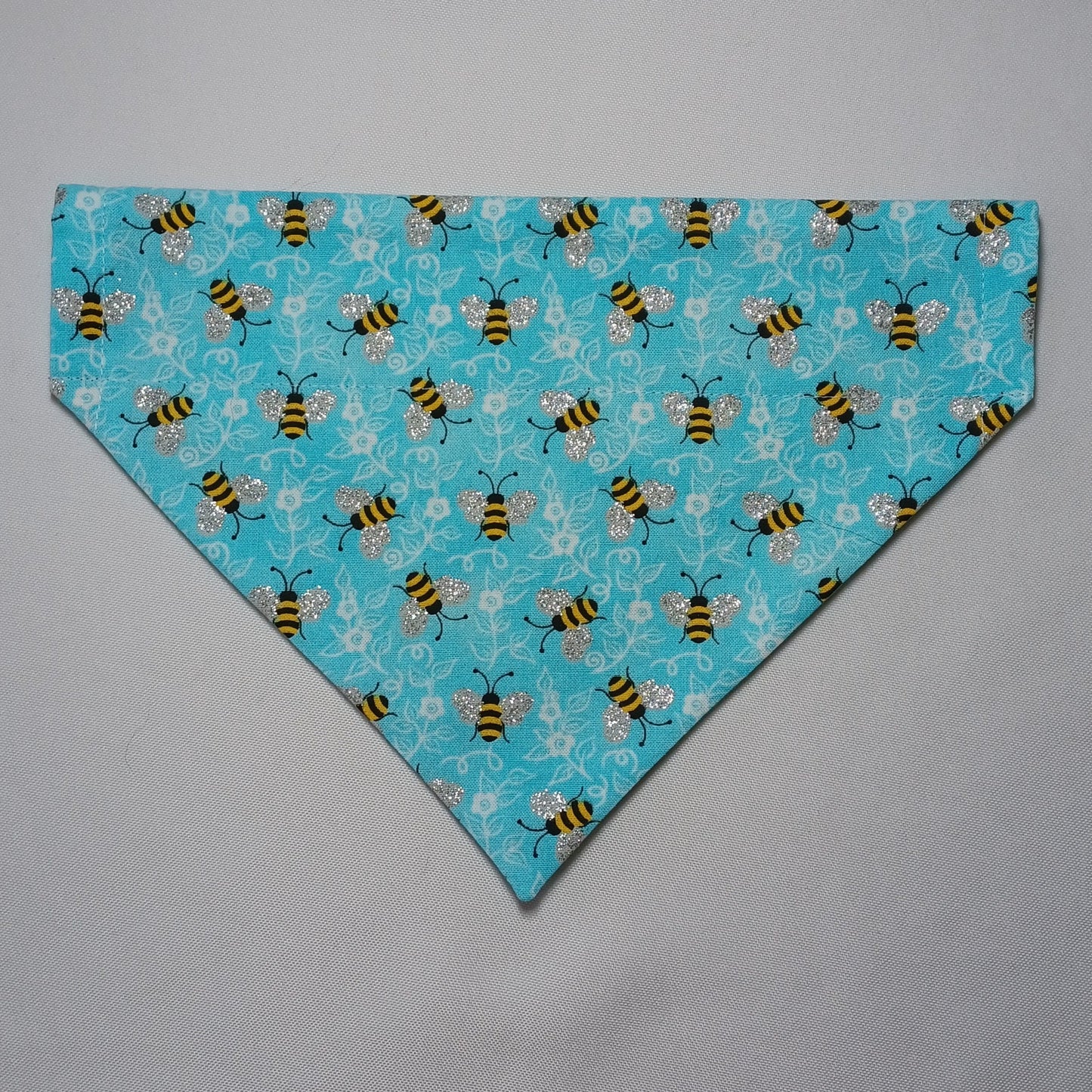 Bees on Light Blue / Teal with Mini White Polka Dots Over-the-Collar Pet Bandana