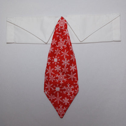 Snowflakes on Red Over-the-Collar Pet Necktie & Shirt Collar