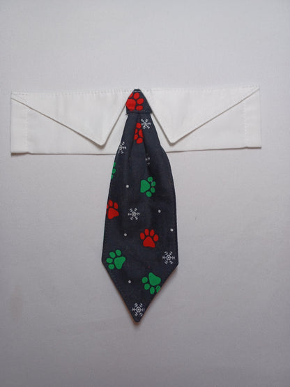 Christmas Pawprints Over-the-Collar Pet Necktie & Shirt Collar